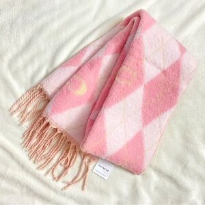 BNWT Coach Argyle Print Oversized Muffler Scarf in Ivory & Pink